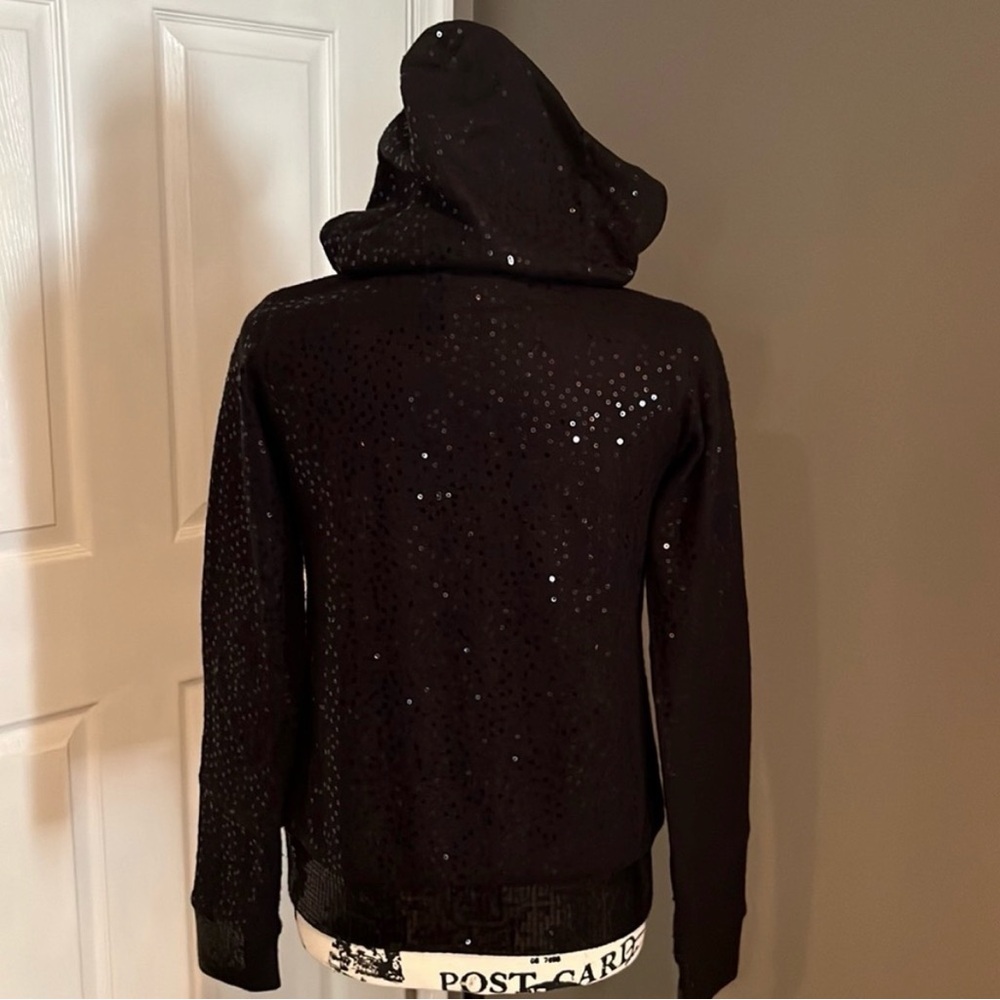 Miss Me black sequin shimmer hoodie full front zip hooded jacket coat sweatshirt - Picture 2 of 5